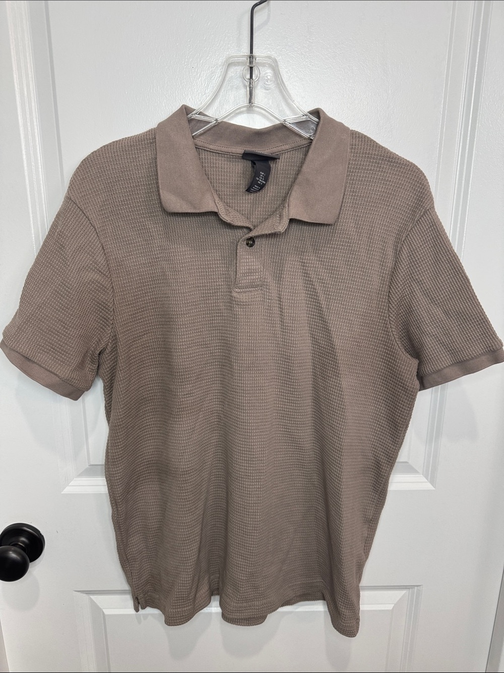H&M Men's Taupe Waffle-Knit Polo